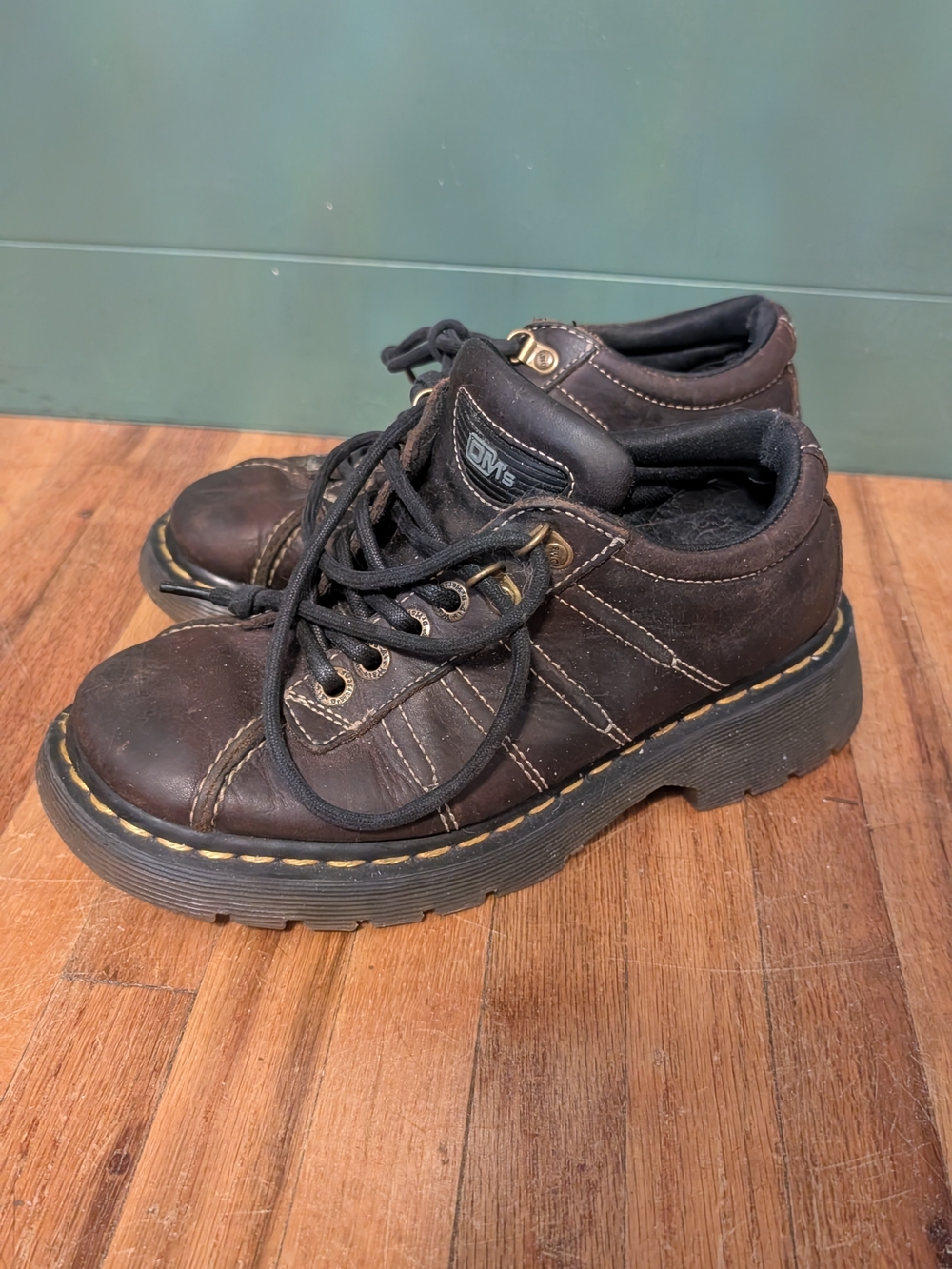 Dark Brown Leather Lace-Up Derby with Yellow Welt Stitching